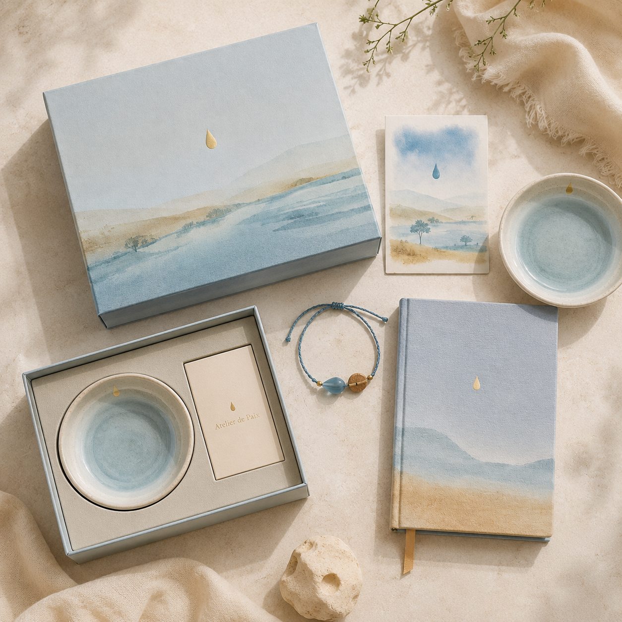 Flatlay coffret et objets