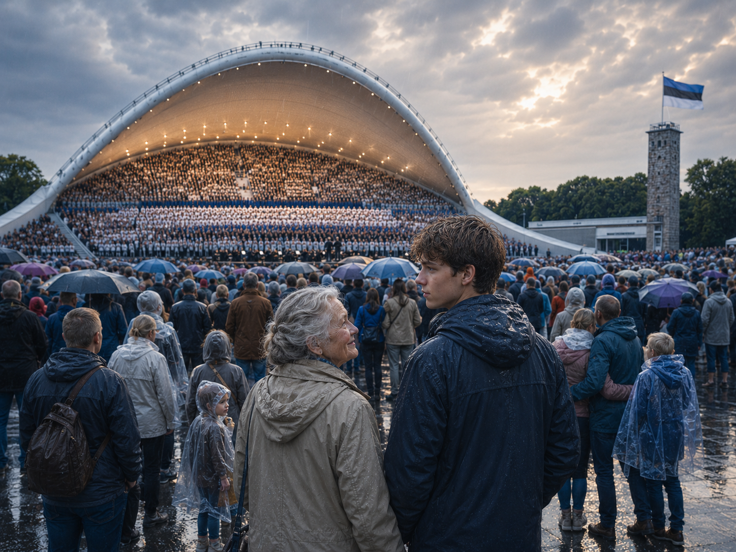 Chœur chantant sous le grand arc de Tallinn