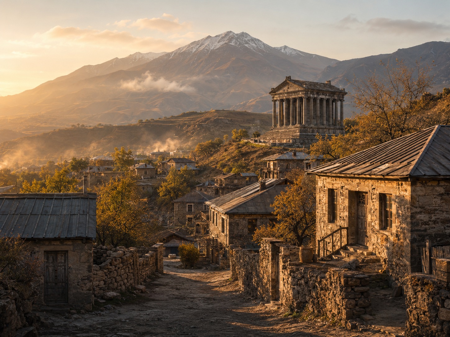 Le village arménien près de Garni au matin