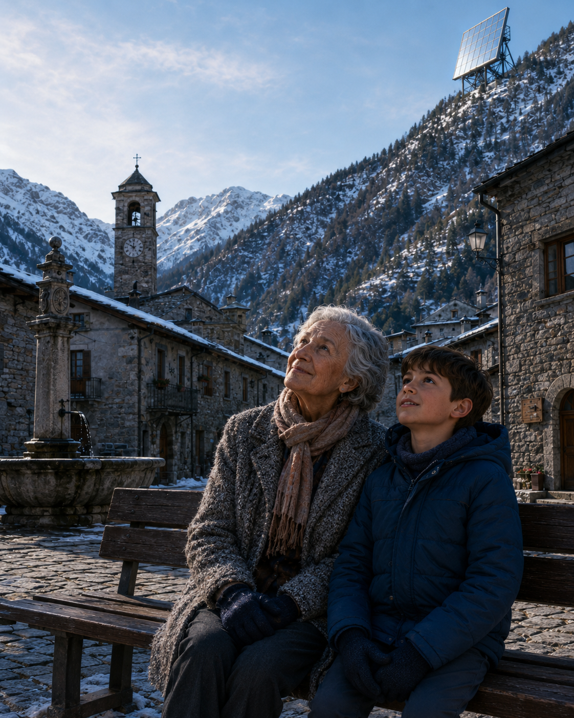 Elena et Matteo attendent sur le banc